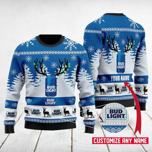 Personalized Deer Bud Light Ugly Sweater - Flexiquor.com