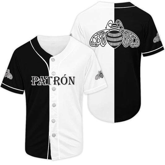 Split Patron Tequila Black And White Baseball Jersey - Flexiquor.com