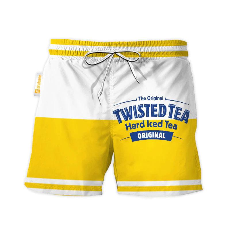 Twisted Tea Yellow And White Basic Swim Trunks - Flexiquor.com