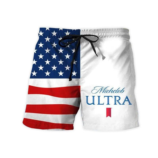 Flexiquor.com Vintage USA Flag Fourth Of July Michelob ULTRA Swim Trunks