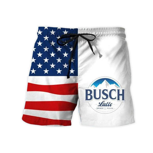 Vintage USA Flag Fourth Of July Busch Latte Swim Trunks