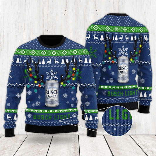 Xmas Deer Busch Light Ugly Christmas Sweater - Flexiquor.com