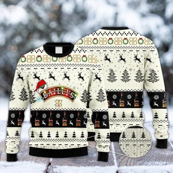 Baileys Irish Cream Reindeer Snowy Night Ugly Sweater