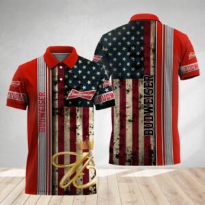 Budweiser Stainless Steel American Flag Polo Shirt