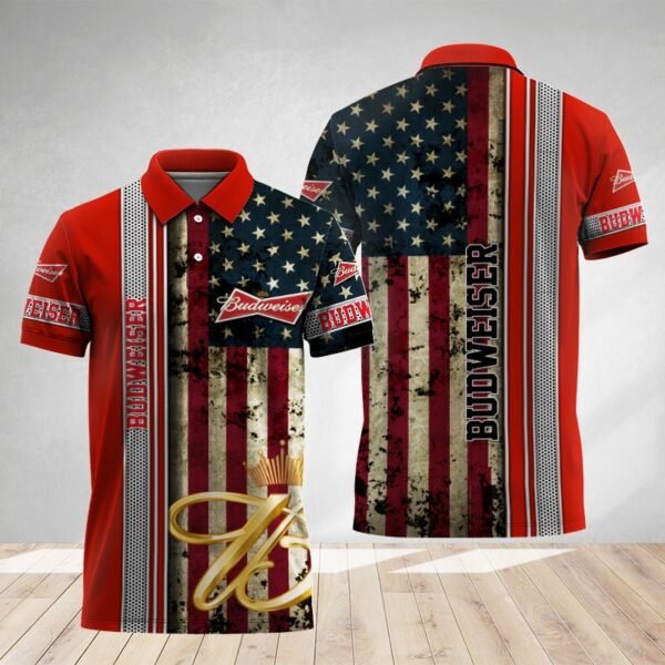 Budweiser Stainless Steel American Flag Polo Shirt