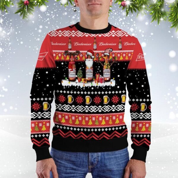Budweiser Santa Reindeer Snowflake Ugly Christmas Sweater