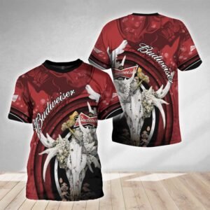Budweiser Deer Skull With Mushrooms T-Shirt