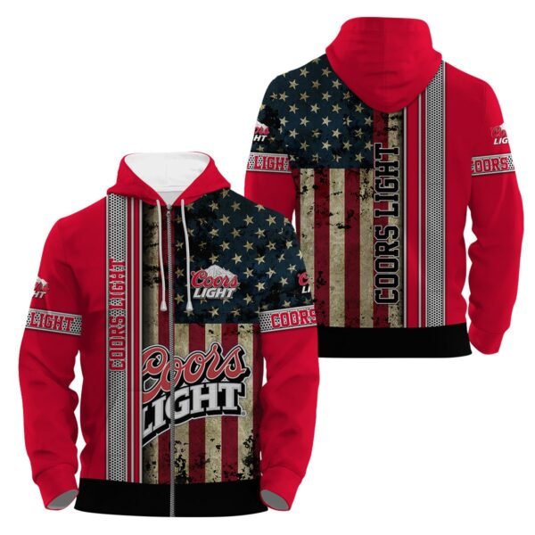 Coors Light Stainless Steel American Flag Hoodie & Zip Hoodie