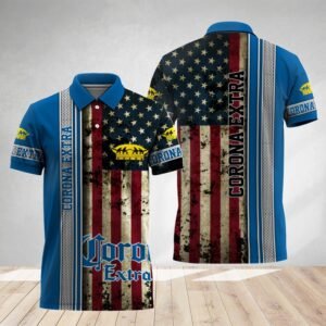 Corona Extra Stainless Steel American Flag Polo Shirt