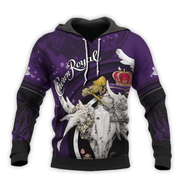 Personalized Crown Royal Deer Skull With Mushrooms Hoodie & Zip Hoodie