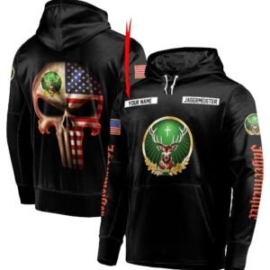 Personalized Black USA Flag Skull Jagermeister Hoodie