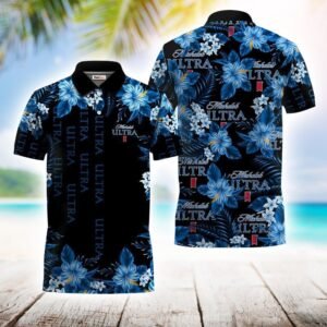 Golden Michelob Ultra Flower Polo Shirt
