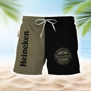 Half Side Black Green Heineken Swim Trunks - Flexiquor.com