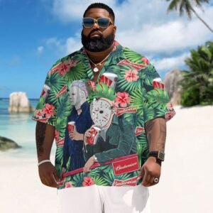 Halloween Villain Chilling With Budweiser Men's Plus Size Hawaiian Shirt