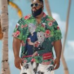 Halloween Villain Chilling With Budweiser Men's Plus Size Hawaiian Shirt