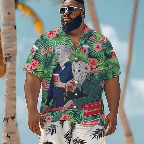 Halloween Villain Chilling With Budweiser Men's Plus Size Hawaiian Shirt