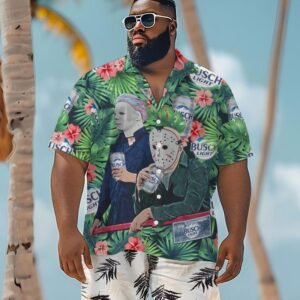 Halloween Villain Chilling With Busch Light Men's Plus Size Hawaiian Shirt