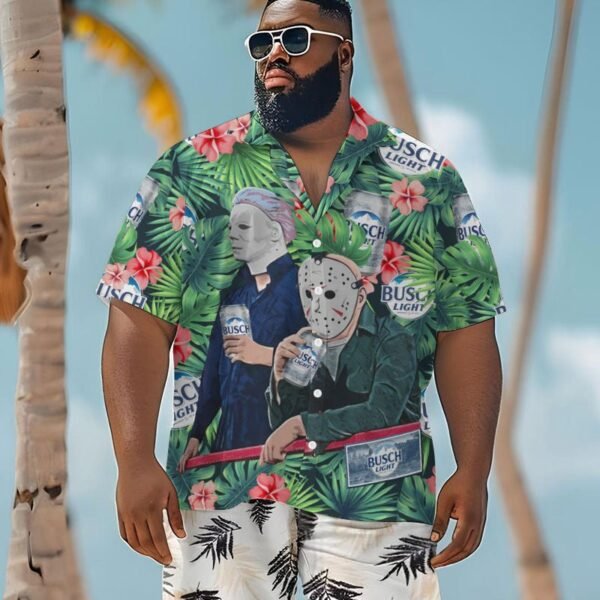 Halloween Villain Chilling With Busch Light Men's Plus Size Hawaiian Shirt