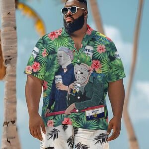 Halloween Villain Chilling With Corona Extra Men's Plus Size Hawaiian Shirt - Flexiquor.com