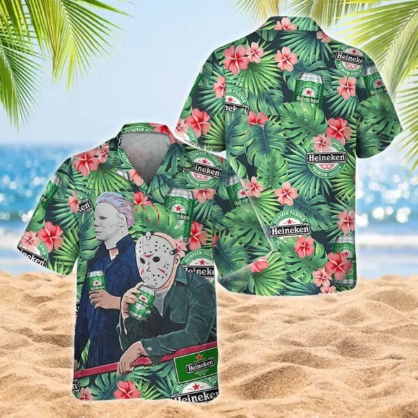 Halloween Villain Chilling With Heineken Men's Plus Size Hawaiian Shirt