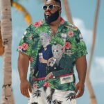 Halloween Villain Chilling With Modelo Men's Plus Size Hawaiian Shirt