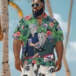 Halloween Villain Chilling With Pabst Blue Ribbon Men's Plus Size Hawaiian Shirt