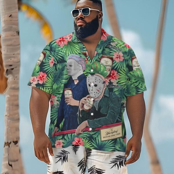 Halloween Villain Chilling With Yuengling Men's Plus Size Hawaiian Shirt