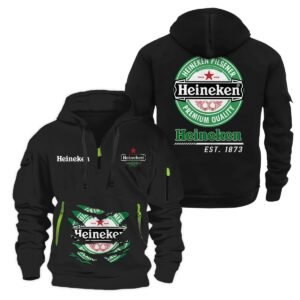 Heineken Scratches Marks Quarter Zip Hooded Sweatshirt