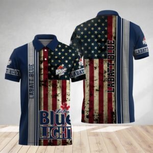 Labatt Blue Stainless Steel American Flag Polo Shirt