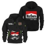 Marlboro Scratches Marks Quarter Zip Hooded Sweatshirt