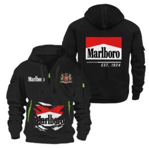 Marlboro Scratches Marks Quarter Zip Hooded Sweatshirt