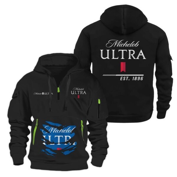 Michelob Ultra Scratches Marks Quarter Zip Hooded Sweatshirt