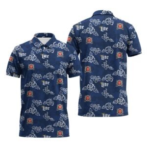 Miller Lite Hibiscus Flower Polo Shirt