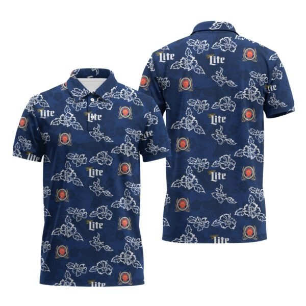 Miller Lite Hibiscus Flower Polo Shirt