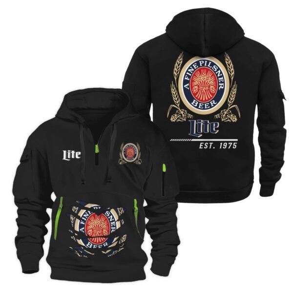 Miller Lite Scratches Marks Quarter Zip Hooded Sweatshirt