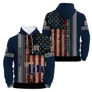 Miller Lite Stainless Steel American Flag Hoodie & Zip Hoodie
