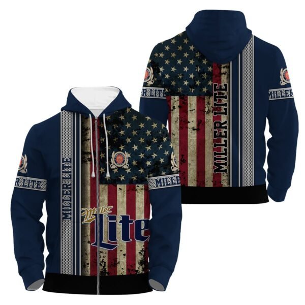 Miller Lite Stainless Steel American Flag Hoodie & Zip Hoodie