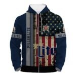 Miller Lite Stainless Steel American Flag Hoodie & Zip Hoodie
