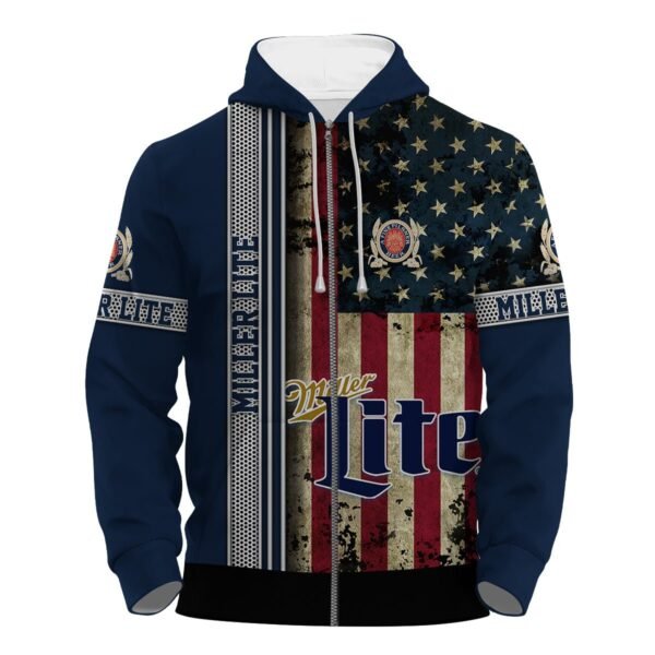Miller Lite Stainless Steel American Flag Hoodie & Zip Hoodie