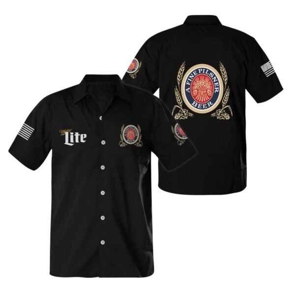 Miller Lite USA Flag Button Shirt