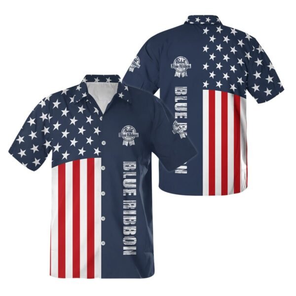 Pabst Blue Ribbon America Flag Button Shirt