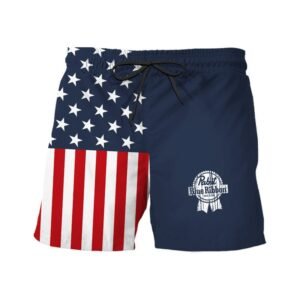 Pabst Blue Ribbon America Flag Swim Trunks - Flexiquor.com