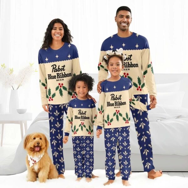 Pabst Blue Ribbon Christmas Cherry Family Pajamas Set