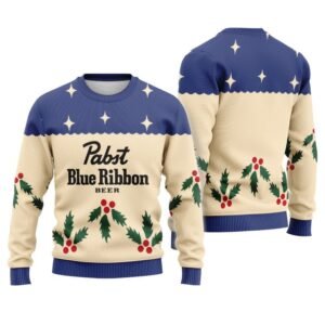 Pabst Blue Ribbon Chrismas Cherry Ugly Sweater