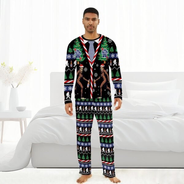 Pabst Blue Ribbon Christmas Bigfoot Family Pajamas Set