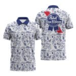 Pabst Blue Ribbon Doodle Art Polo Shirt