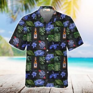 Pabst Blue Ribbon Flower Hawaiian Shirt - Flexiquor.com