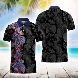 Pabst Blue Ribbon Front Stripe Polo Shirt