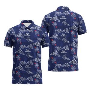 Pabst Blue Ribbon Hibiscus Flower Polo Shirt