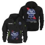 Pabst Blue Ribbon Scratches Marks Quarter Zip Hooded Sweatshirt